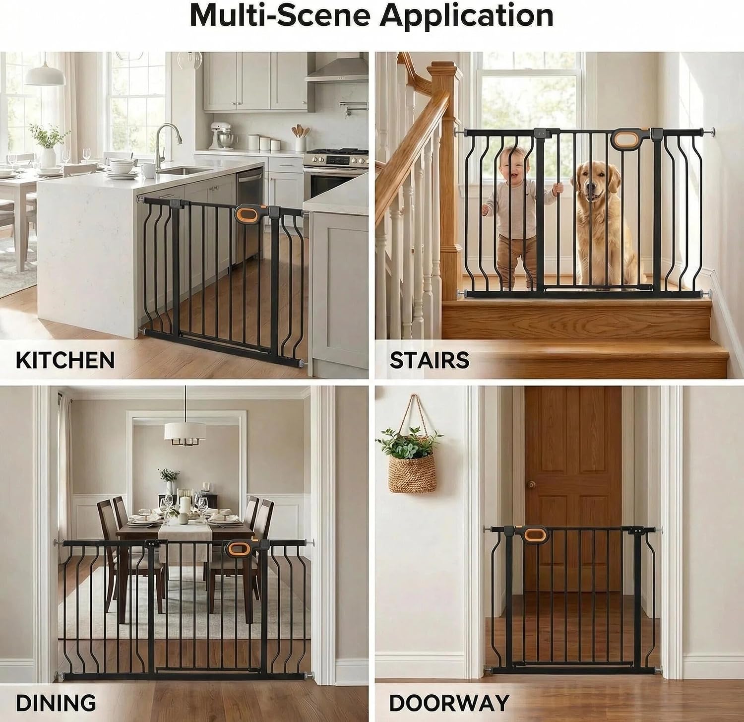 Small Narrow Baby Gate for Stairs 23.8-28.3 Inch Narrow Dog gate Pressure Mounted No Drilling with Walk-Through Door,Black