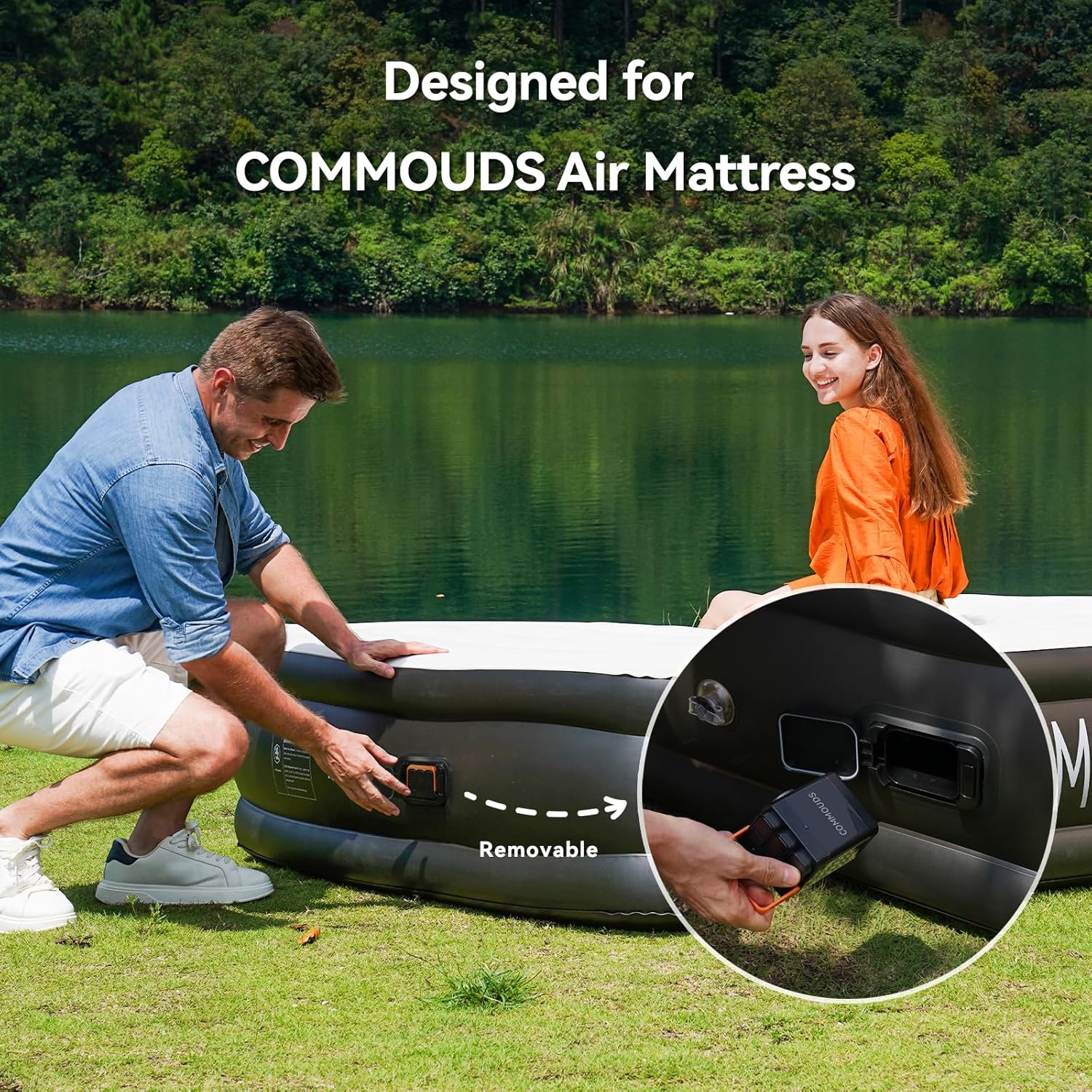 COMMOUDS Portable Air Pump with 2000mAh Battery, USB Rechargeable Electric Air Pump-Quick Inflate Deflate for Air Mattress, Sleeping Pads, Pool Toys, Floats, Swimming Ring