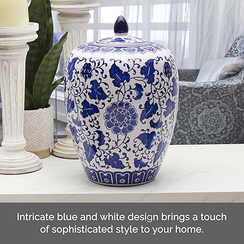 Miniatura 3 de Mikasa Recipiente de cerámica floral azul y blanco de 8 x 8 x 12 pulgadas con tapa