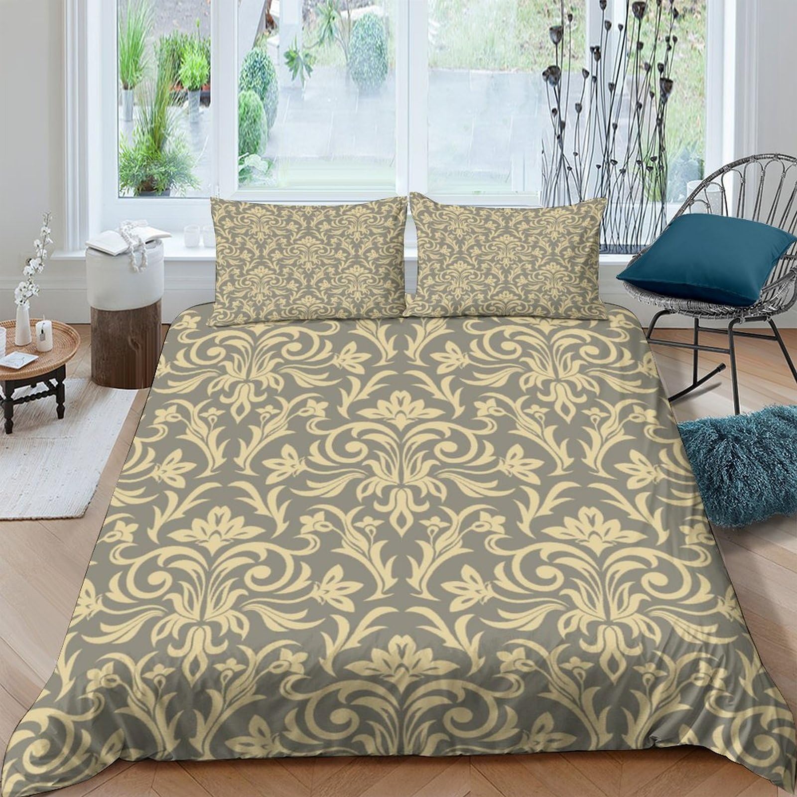Ctjqhvkz Style-7 3D Printed Baroque Floral Fitted Sheet Microfiber Soft Breathable Damask Mattress Cover For Bedroom Guestroom Decor Single（135X200cm）