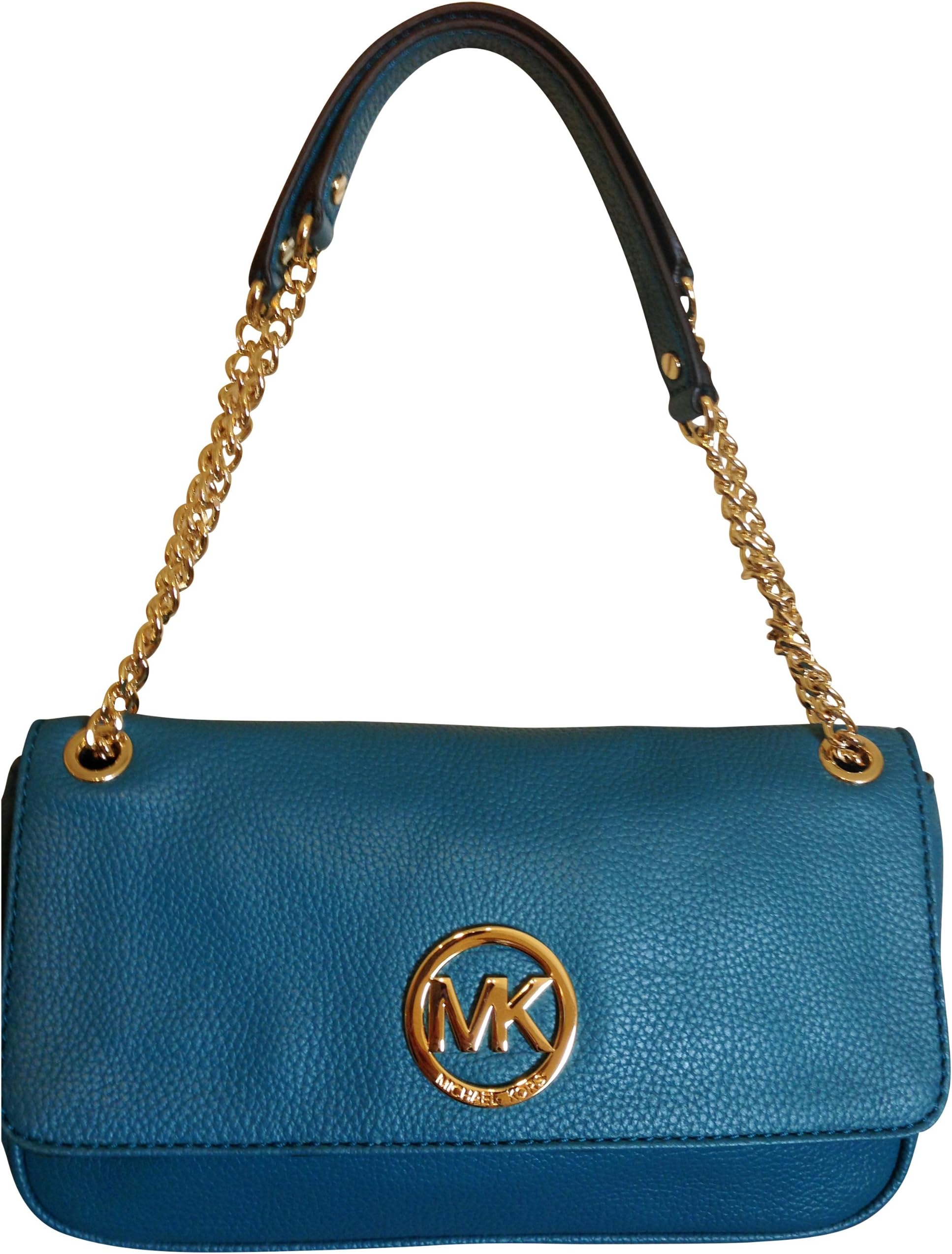 Michael Kors Fulton Genuine Leather Turquoise Shoulder Flap Bag