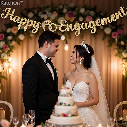 Miniatura 8 de KatchOn, Cartel de compromiso con purpurina dorada de 10 pies, sin bricolaje, decoraciones de fiesta de compromiso, pancarta de fiesta, pancarta de