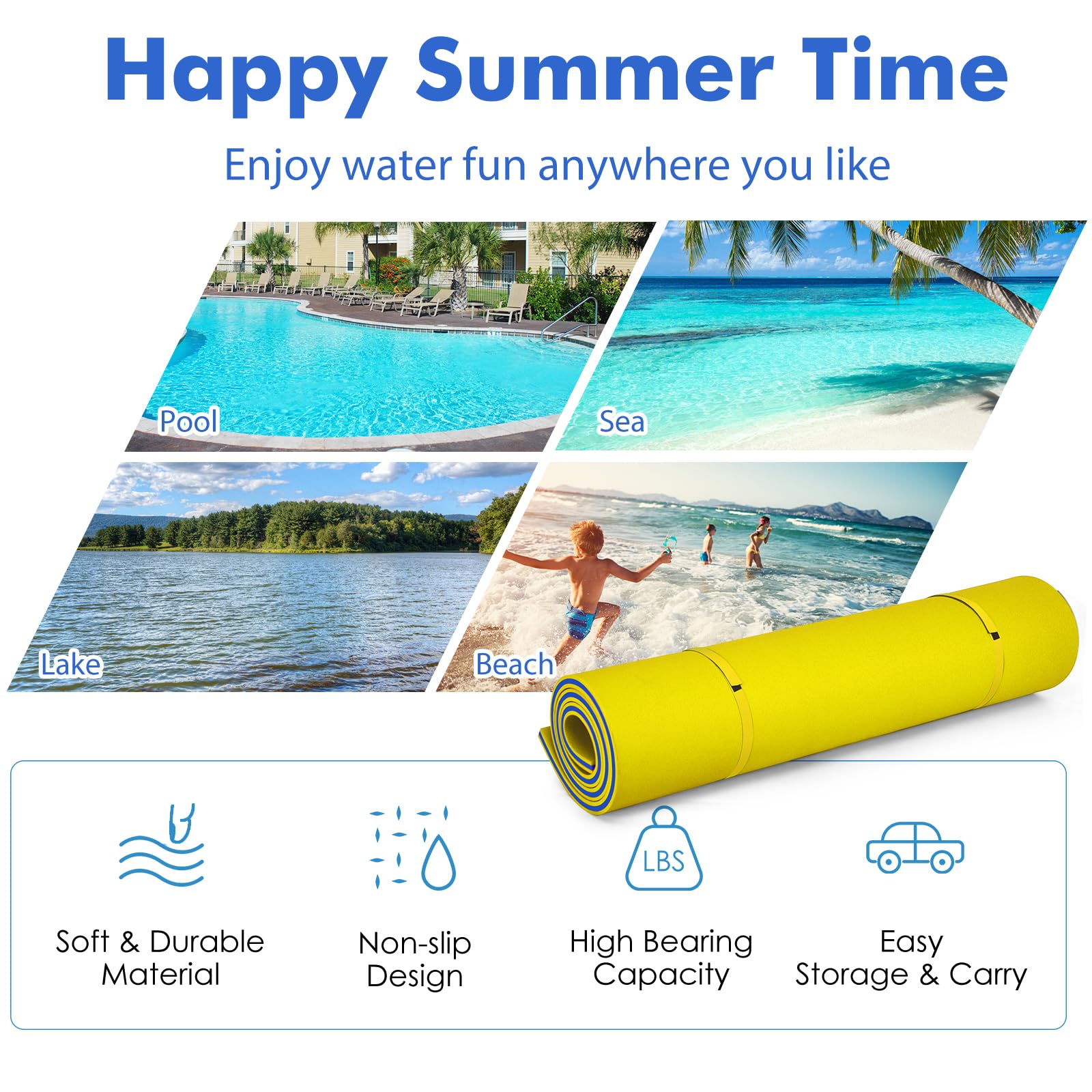 Homasis Colchoneta Piscina de 3 Capas de Espuma XPE con Diseño de Almohada, Flotador de Agua Enrollable, Esterilla Flotante para Mar, Playa, Océano