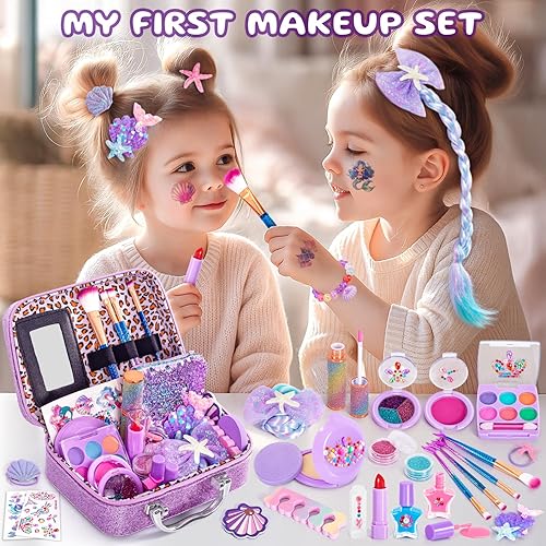 Miniatura 3 de Maquillaje para niños pequeños, juego de maquillaje lavable, juguetes de sirena no tóxicos para niñas, bolso de princesa, accesorios de esmalte para
