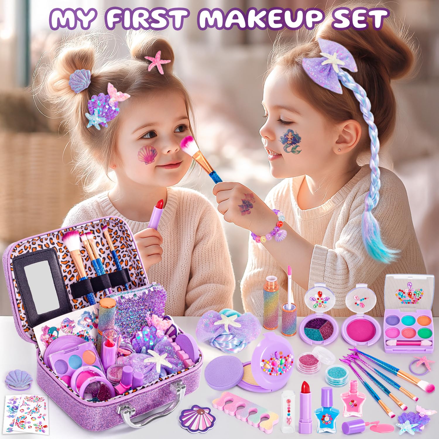 Hohosunlar Kit Maquillaje Enfant Fille avec Vernis à Ongles, Coffret Maquillage de Princesse Jouet Fille Non Toxique et Lavable, Les Cadeaux d'anniversaire de Noël Jouet pour Filles 3 4 5 6 7 8 9 10