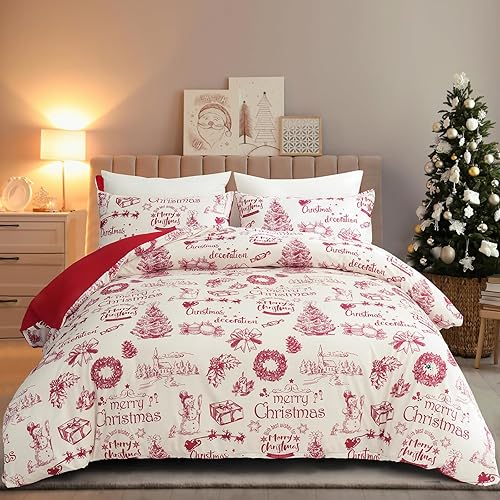 Yiran Juego de funda de edredón de Navidad tamaño King, árbol de Navidad, muñeco de nieve, aldea, funda de edredón de microfibra suave, 2 fundas de