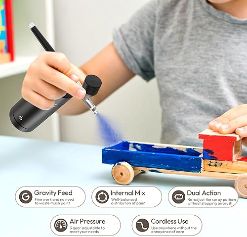 Miniatura 4 de Kit de aerógrafo con compresor 30PSI pistola de aerógrafo portátil recargable de mano inalámbrico cepillo de aire para uñas, arte, pintura,