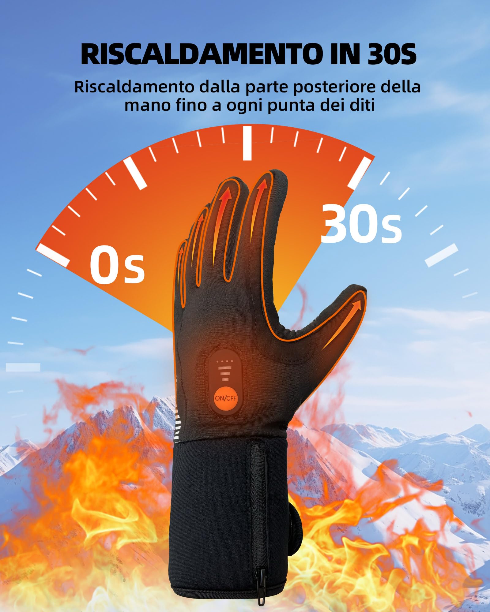 Guanti Interni Riscaldati Uomo Donna, Guanti Riscaldati con Funzione Touch Screen Impermeabili, Guanti da Sci a Batteria Ricaricabili Elettrici, Moto Snowboard Escursionismo Ciclismo Escursionismo