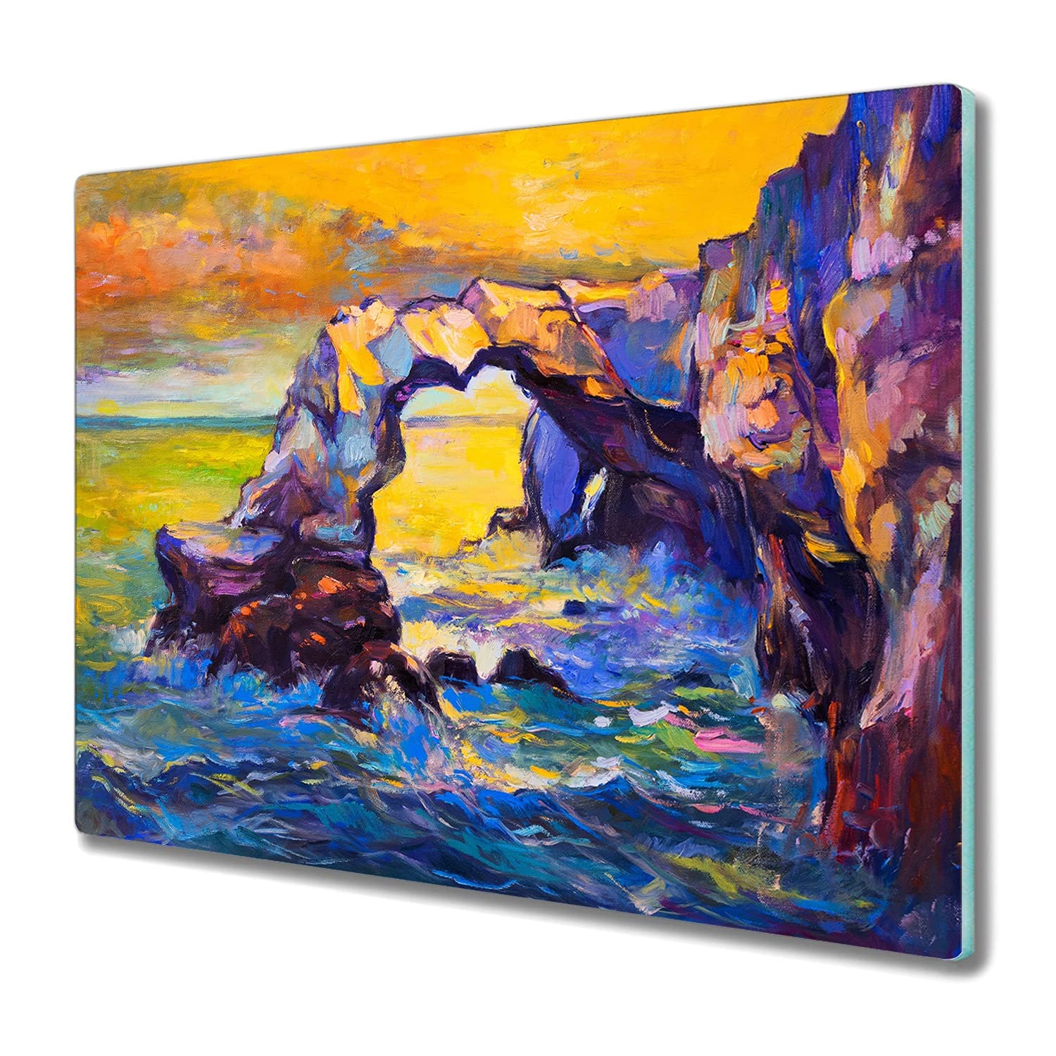 Planche à découper en verre 60x52 cm motif coucher de soleil pour plaque induction