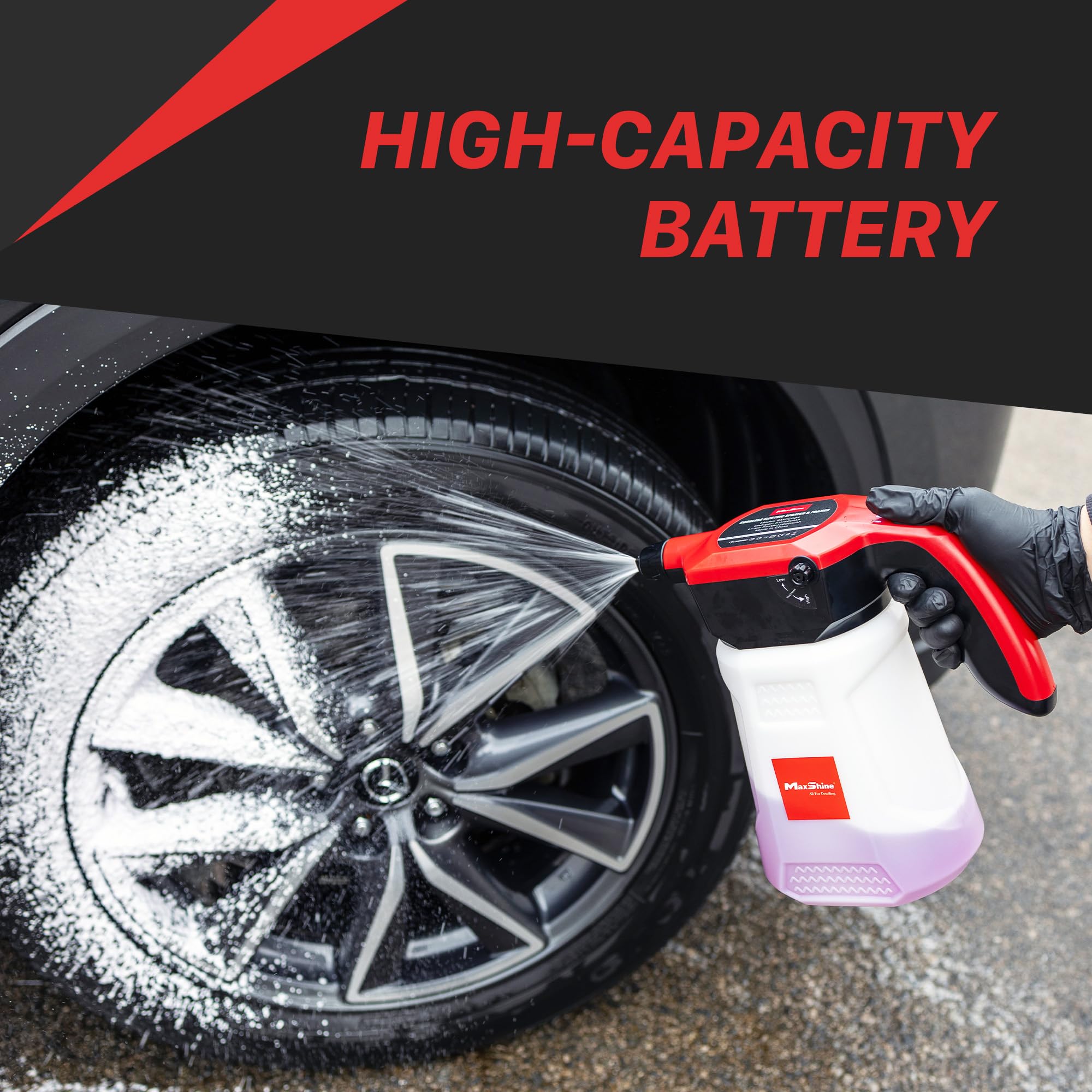 Maxshine Pulverizador de Espuma inalámbrico portátil | Capacidad de 2 litros con batería de 2600 mAh | Modos de pulverización Dobles para Espuma Gruesa | Espumador eléctrico de Lavado de Coches y