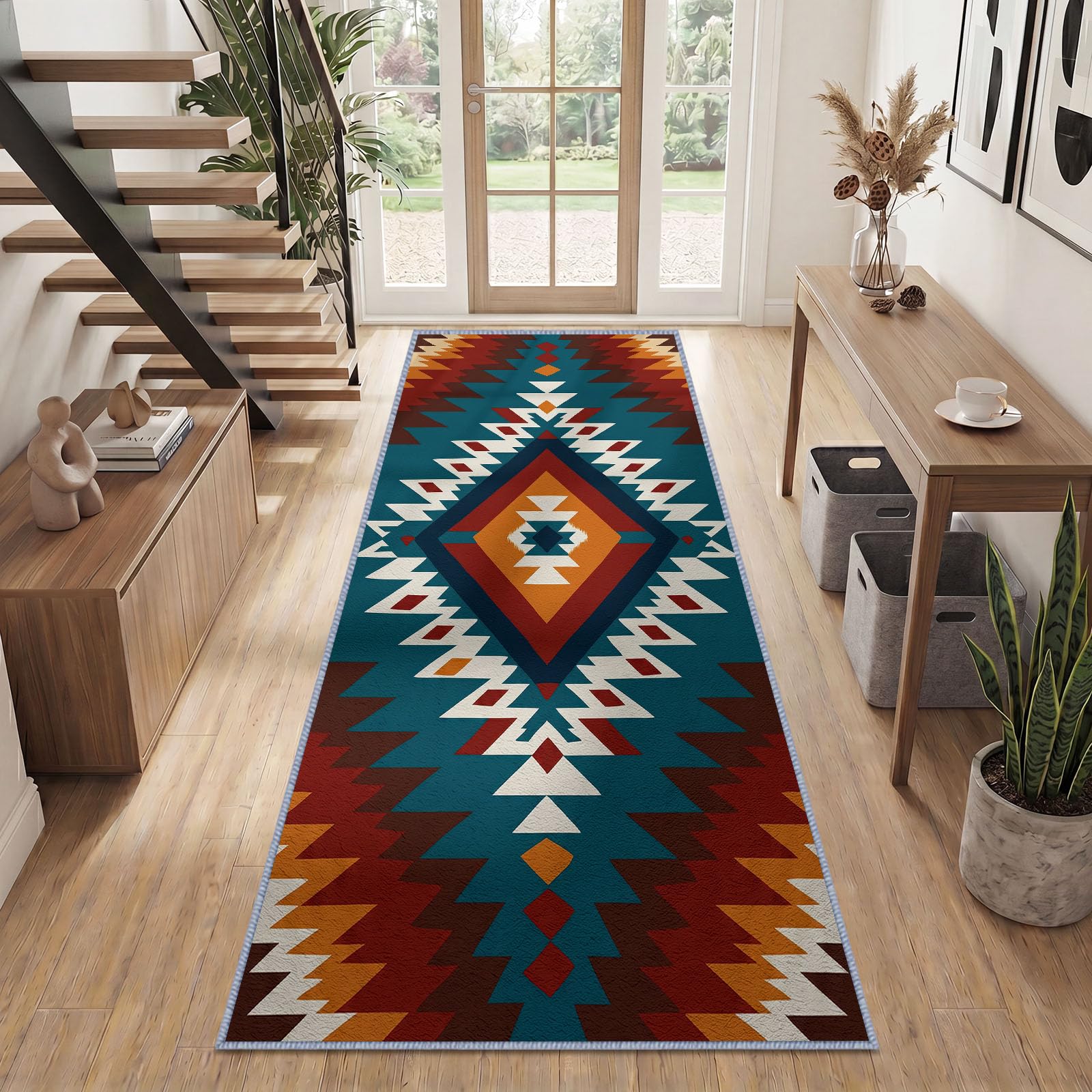 Dywan do przedpokoju 80 x 240 cm Aborygenów Amerykański Południowy Zachód, Tekstura Ręcznie tkany dywan Kilim Antypoślizgowy dywanik kuchenny i wejście, można prać w pralce, miękkie włosie, duży dywan