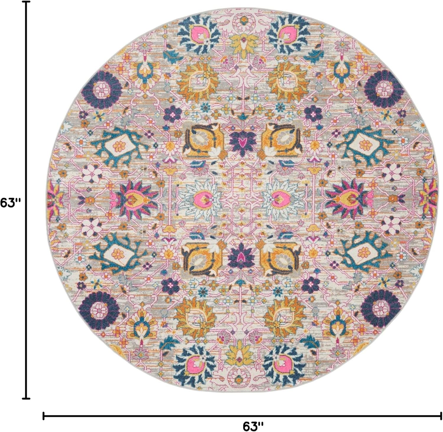 Nourison Home Passion Silver 5' x Round Area Rug - Easy Clean, Non Shedding, Bed Room, Living Room, Dining Room, Kitchen (5' x Round)