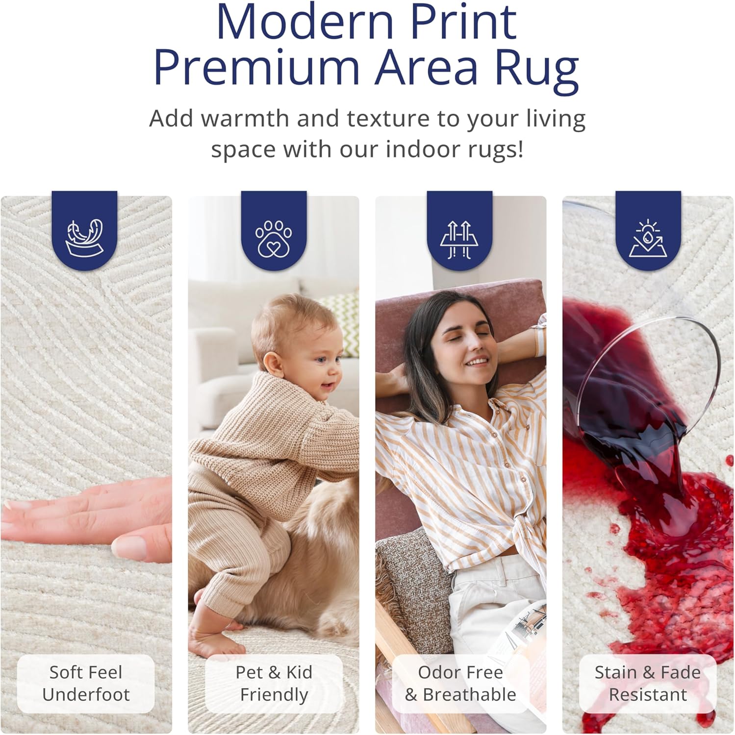 Abani Cream Area Rug – 8' x 10' – Vera Collection – Wave Texture Pattern – Non-Shedding, Easy to Clean – Durable for Living Room, Bedroom, or Office, Pet & Child Friendly