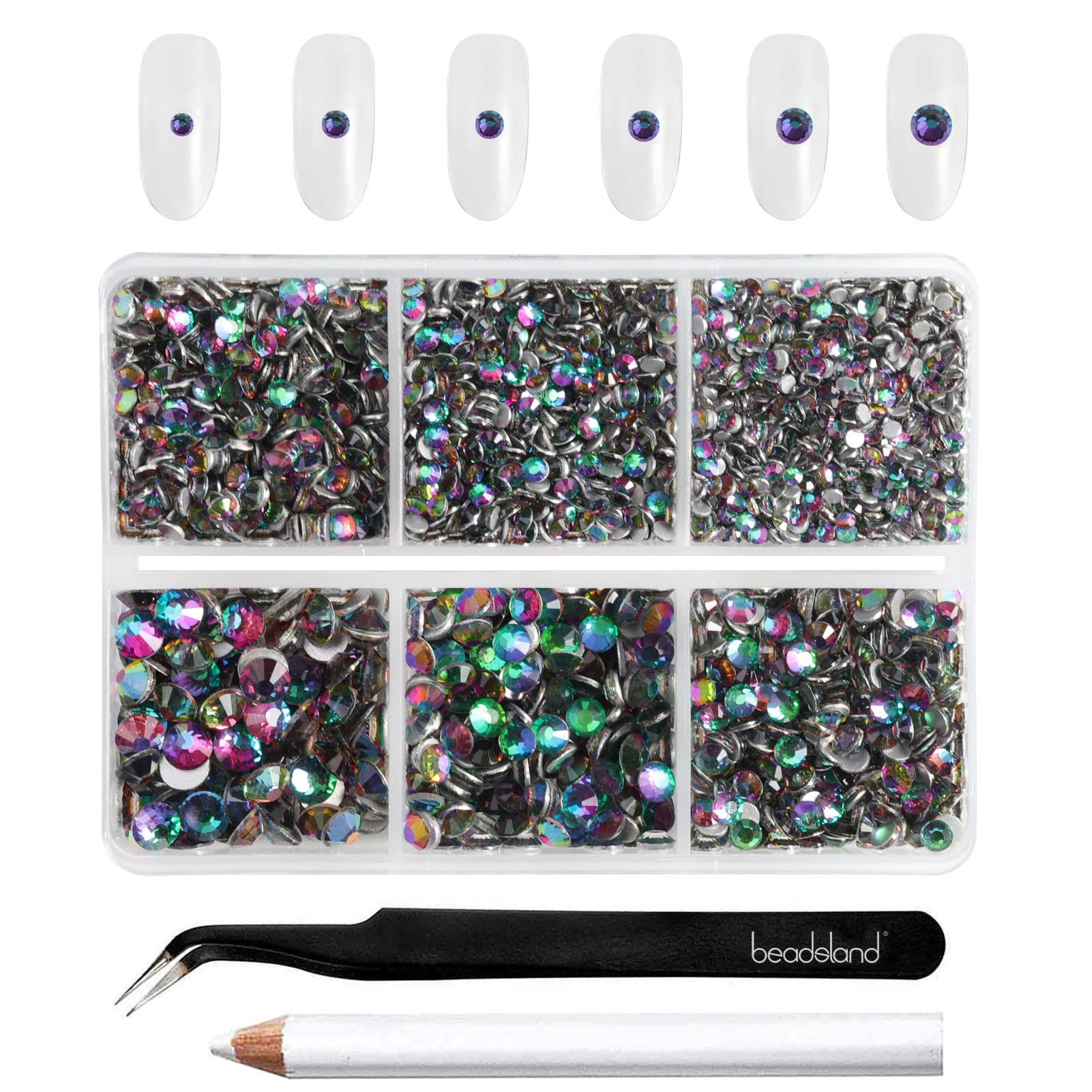 Beadsland Flatback Rhinestones, Green Volcano, Mixed 6 Sizes 4300pcs