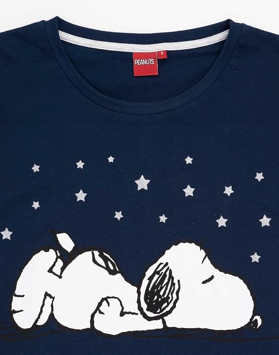 Peanuts Snoopy Pyjamas For Women | Ladies Grey Long Or Short PJ Bottoms With Beagle Dog Navy T-Shirt | Animated By Schulz Merchandise