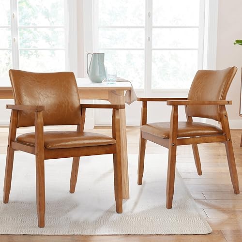 Miniatura 11 de NOBPEINT Mid-Century - Silla auxiliar de comedor con asiento de piel sintética en color negro, sillón en nogal, juego de 2 Negro,Marrón,Beige