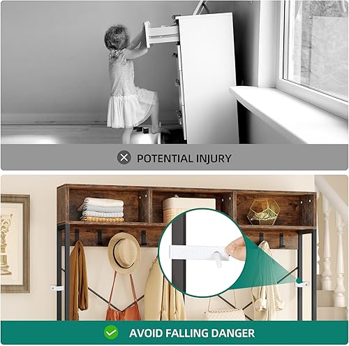 Miniatura 8 de YITAHOME Banco de entrada con perchero, árbol de pasillo 5 en 1 con almacenamiento de zapatos, perchero industrial independiente con estantes de