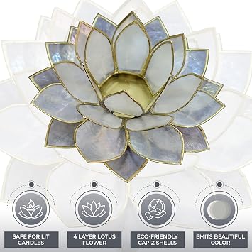 Moonshadow Handmade Capiz Shell Lotus Tea Light Holder, Elegant Blooming Flower Design with Natural Translucent Finish, Ideal for Home Decor, Meditation, Weddings & Serene Centerpieces, Natural
