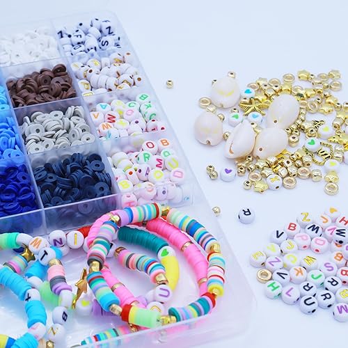 Miniatura 6 de Hoewina Juego de 5040 pulseras de cuentas de arcilla, cuentas planas redondas de arcilla heishi, de polímero Heishi, juego de fabricación de