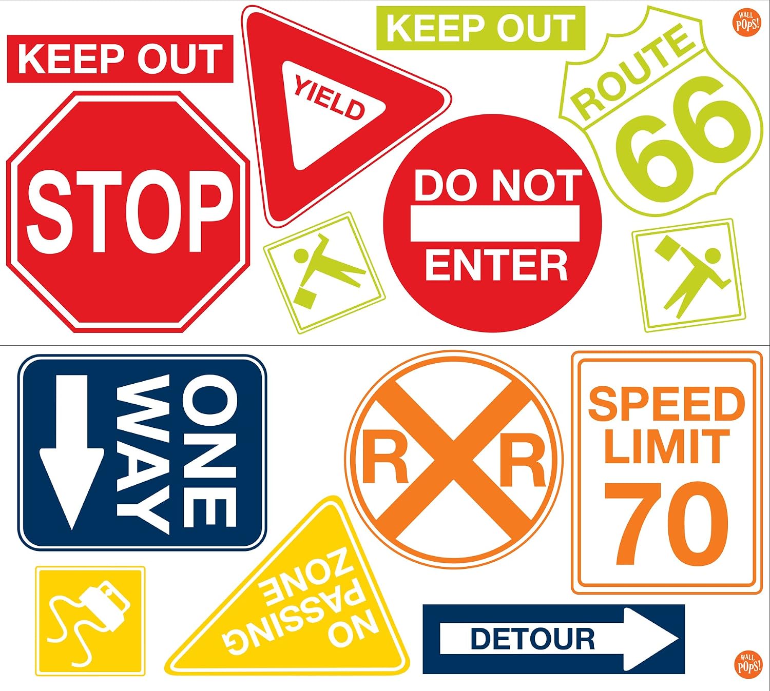 WallPops WPK0617 Road Signs Wall Art Kit, Multicolor