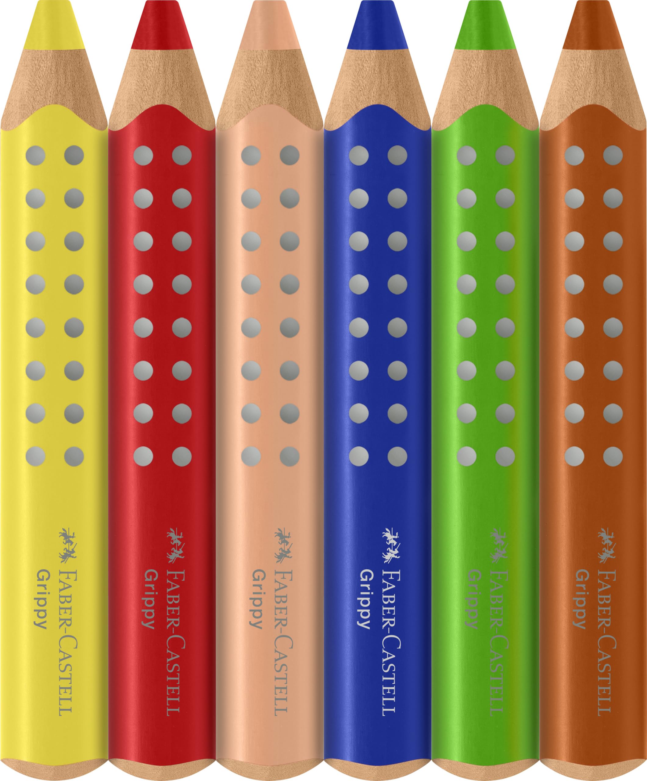 Faber-Castell Grippy 110635 Set of 6 Jumbo Colouring Pencils for Toddlers Easy-Wipe Washable Ergonomic Triangle Shape Thick Colouring Pencils 10 mm Thick Lead Sharpener Included - Image 3