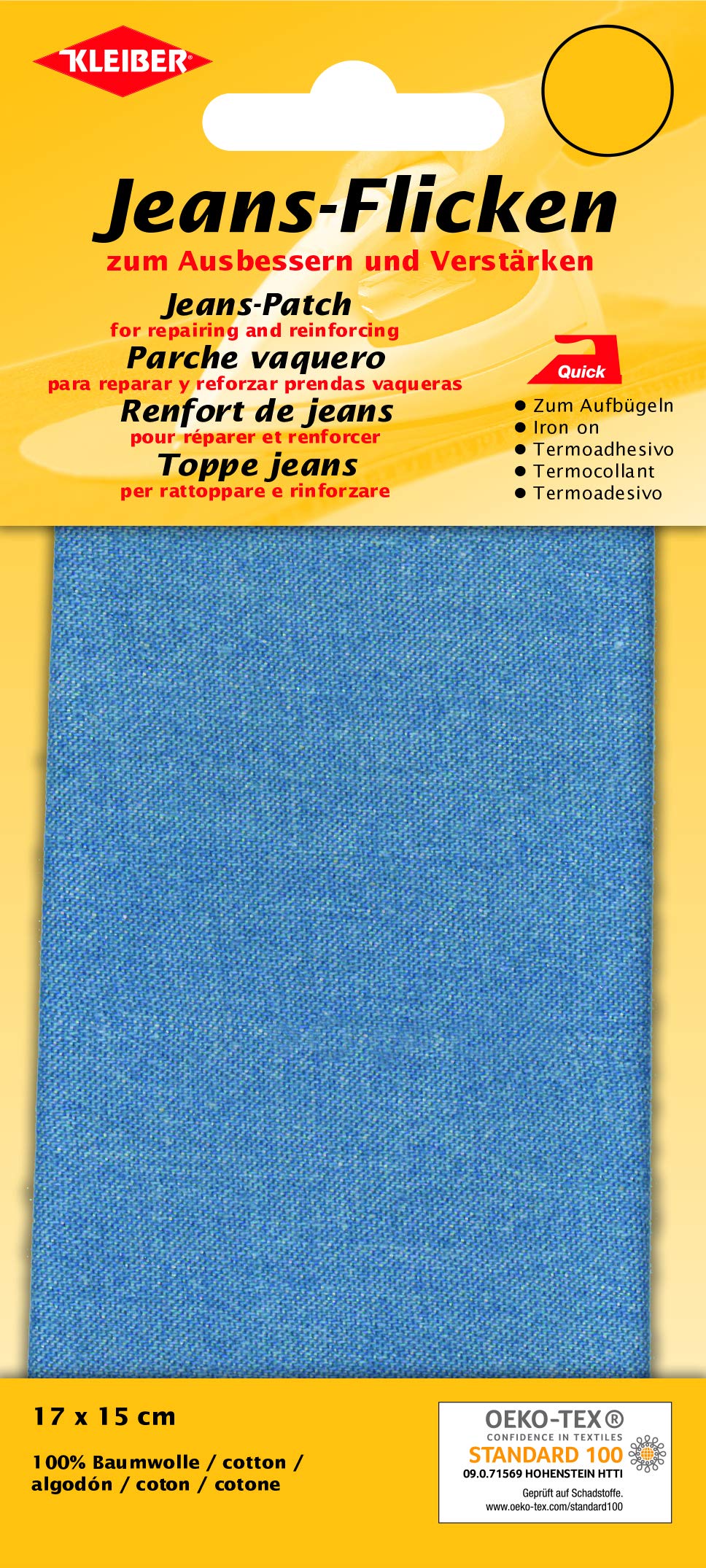 Kleiber 17 x 15 cm Denim Jeans Repair Patch, Light Blue