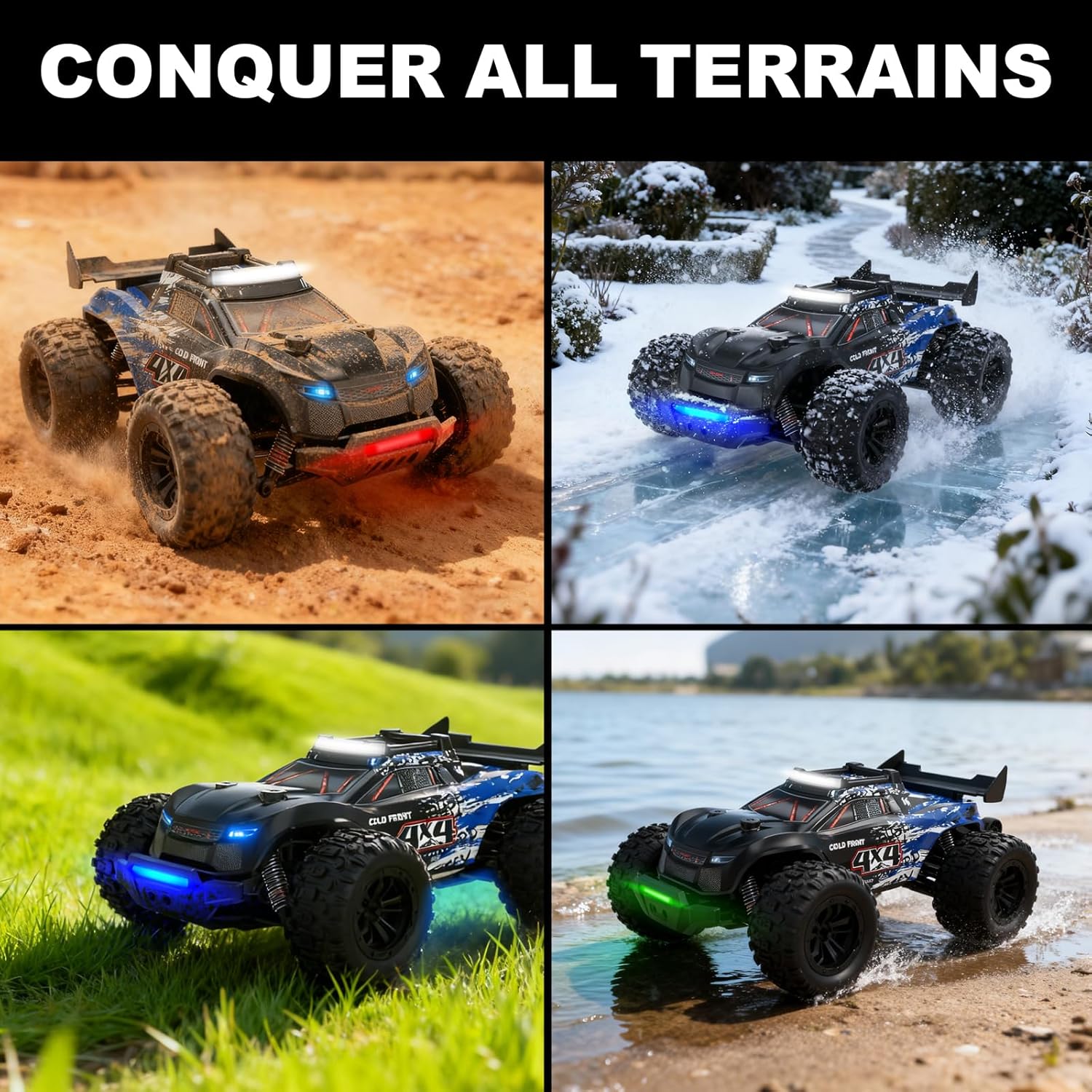 1:16 Scale 4WD RC Car for Adults, 40KM/H All Terrain Remote Control Truck - 2.4Ghz High Speed Electric Vehicle With 2 Rechargeable Modular Batteries, 3-Speed Modes, Multi-Lights Gift for Men & Teen - Image 6