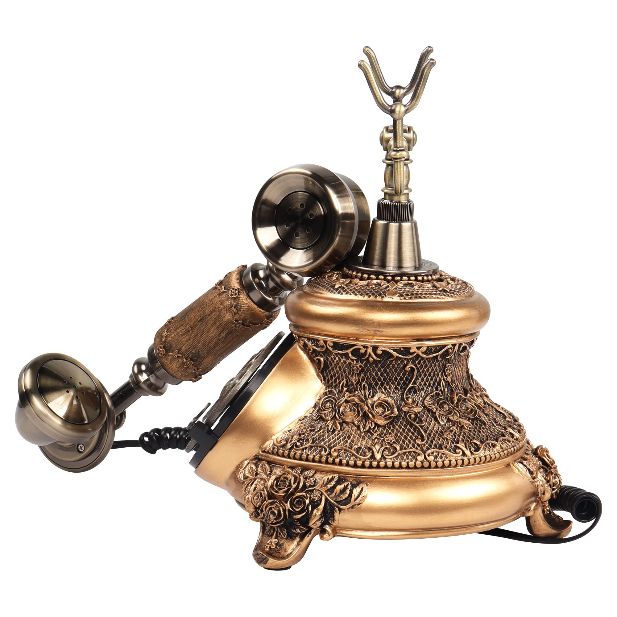 CERRXIAN Retro telefon stacjonarny gramofon, obrotowy antyczny telefon, żywica imitacja miedzi stały telefon dekoracja telefonu domowego biura telefon-miedziany kolor-109BS