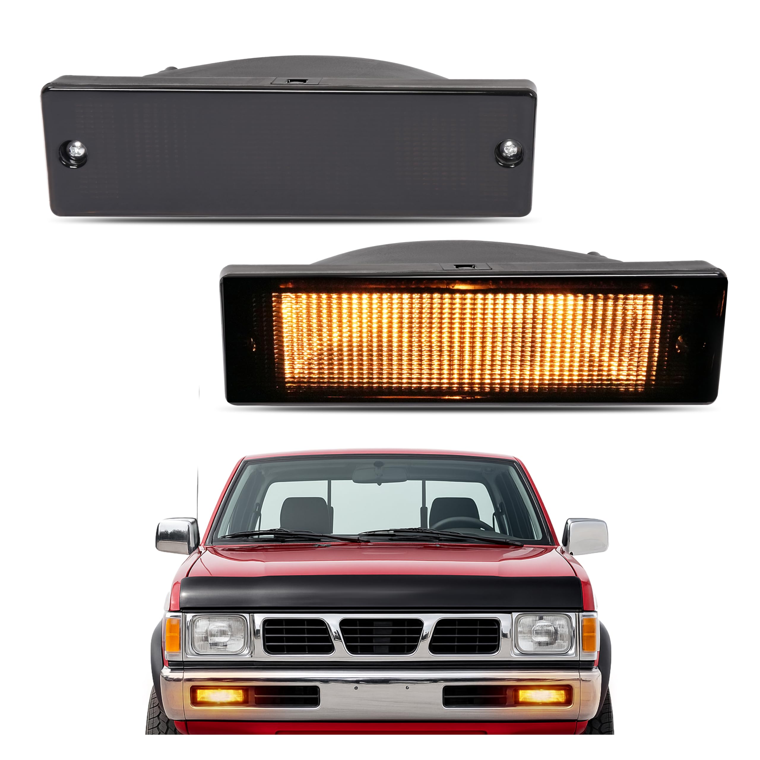 Photo 1 of HECASA Pair Bumper Turn Signal Lights Compatible with 1988-1997 Nissan D21 / Pathfinder/Pickup Replacement for NI2520108 NI2521108 Front Turn Signal Lamp Driver & Passenger Side Smoke Lens