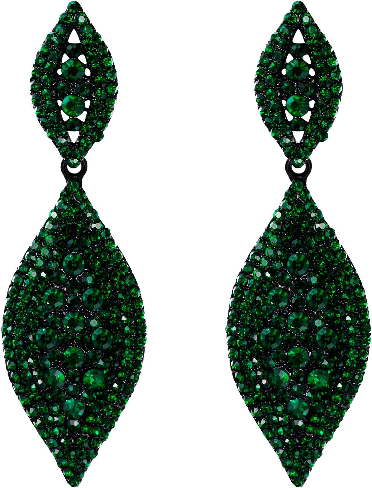 Women's Rhinestone Crystal Wedding Bridal 2 Leaf Drop Dangle Chandelier Earrings