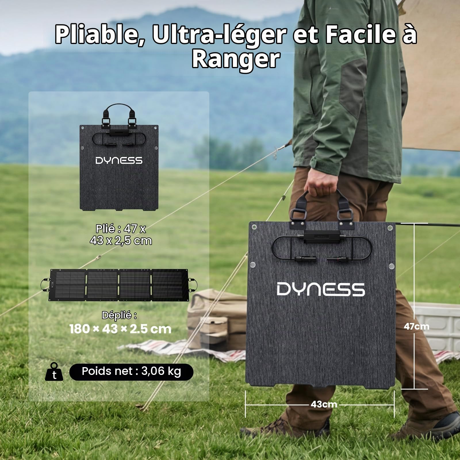 Dyness Panneau Solaire Pliable 100W, Cellules Monocristallines 23%, IP68, Sorties MC4/XT60/DC, Adapté Camping-Car et Camping (PV 100W)