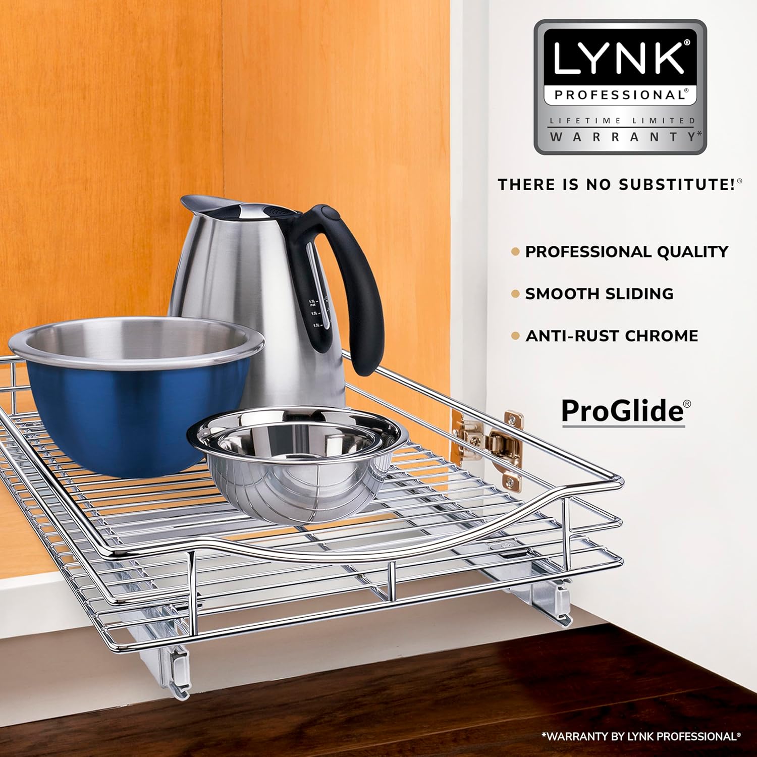 LYNK PROFESSIONAL® Pull Out Cabinet Organizer, 14" x 21" Slide Out Drawers for Kitchen Cabinets - Sliding Pull-Out Pantry Shelves – Home Shelf Organizers - Lifetime Ltd. Warranty, Chrome - Image 2