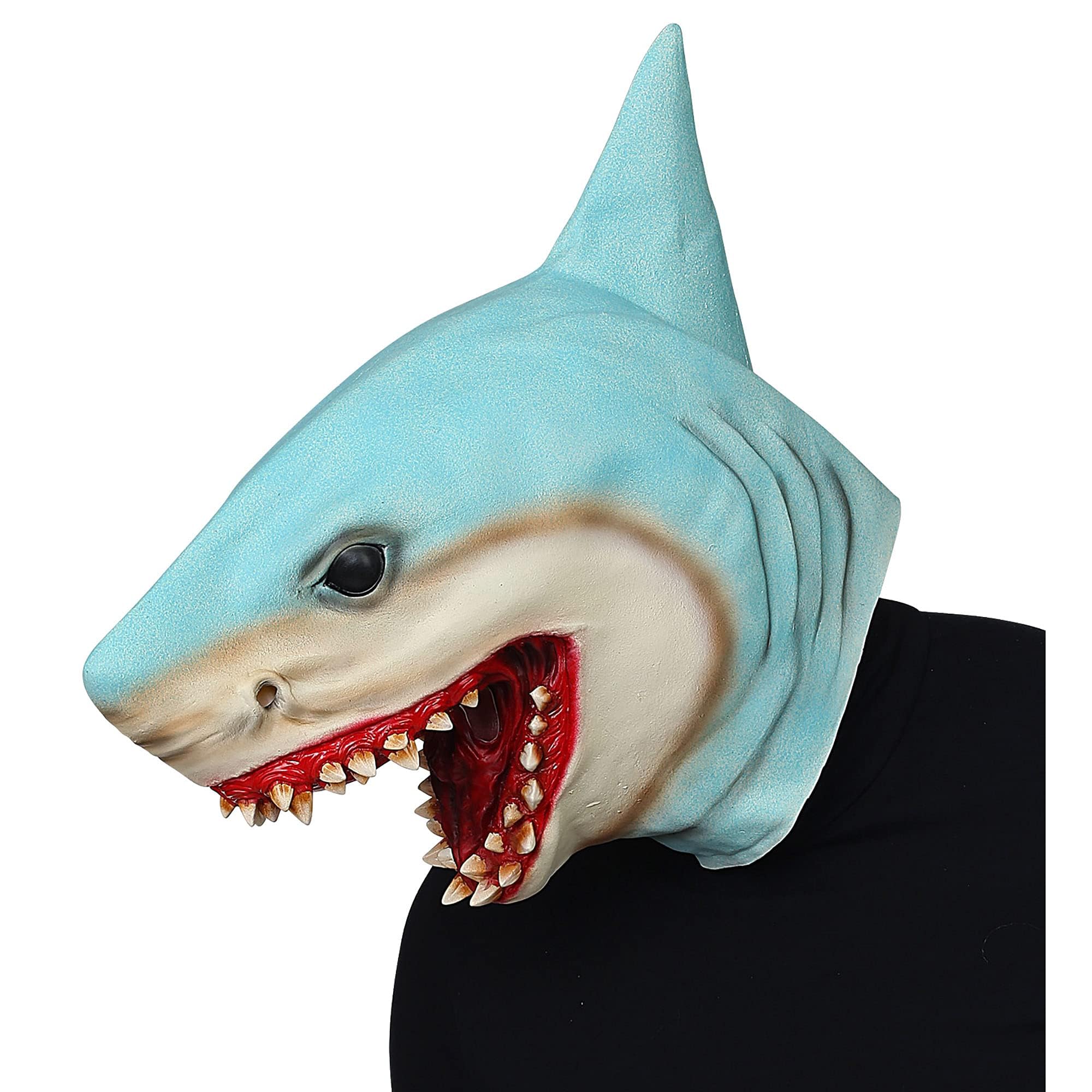 Widmann Shark Killer Full Head Mask Latex Mask One Size Regular Halloween Fancy Dress, Light Blue