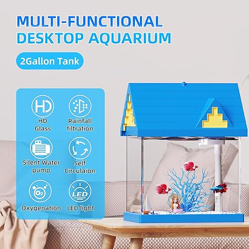Miniatura 3 de FREESEA Acuario Betta Fish Tank: Tanque Betta de vidrio de 2 galones con filtro y luz para camarones medusas Goldfish - Kit de inicio de acuario