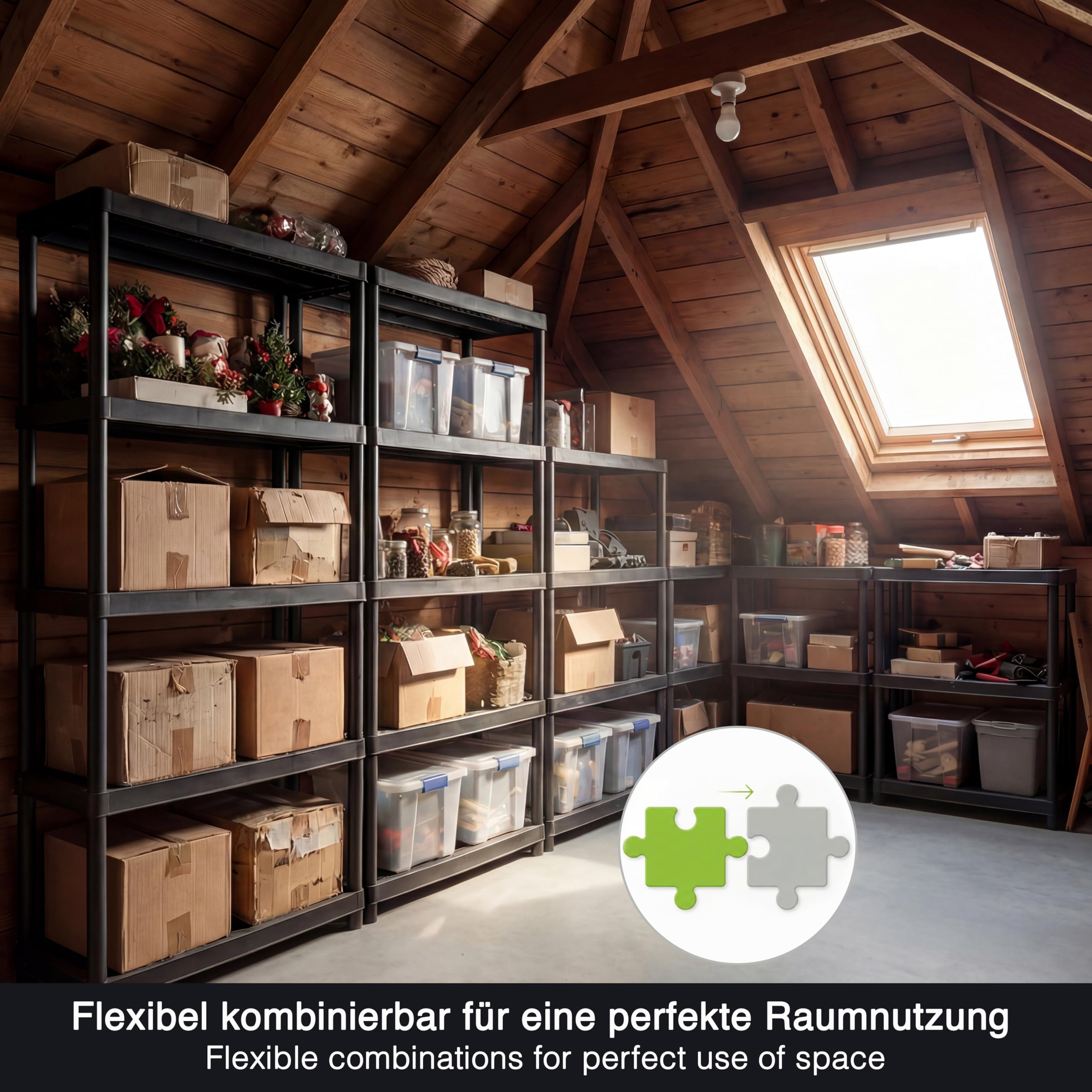 Scaffalatura in plastica di 172,5 x 148 x 36 cm, con 10 ripiani, stabile per cantina, capacità di carico massima di 440 kg, resistente alle intemperie, per garage, cantina e giardino, colore