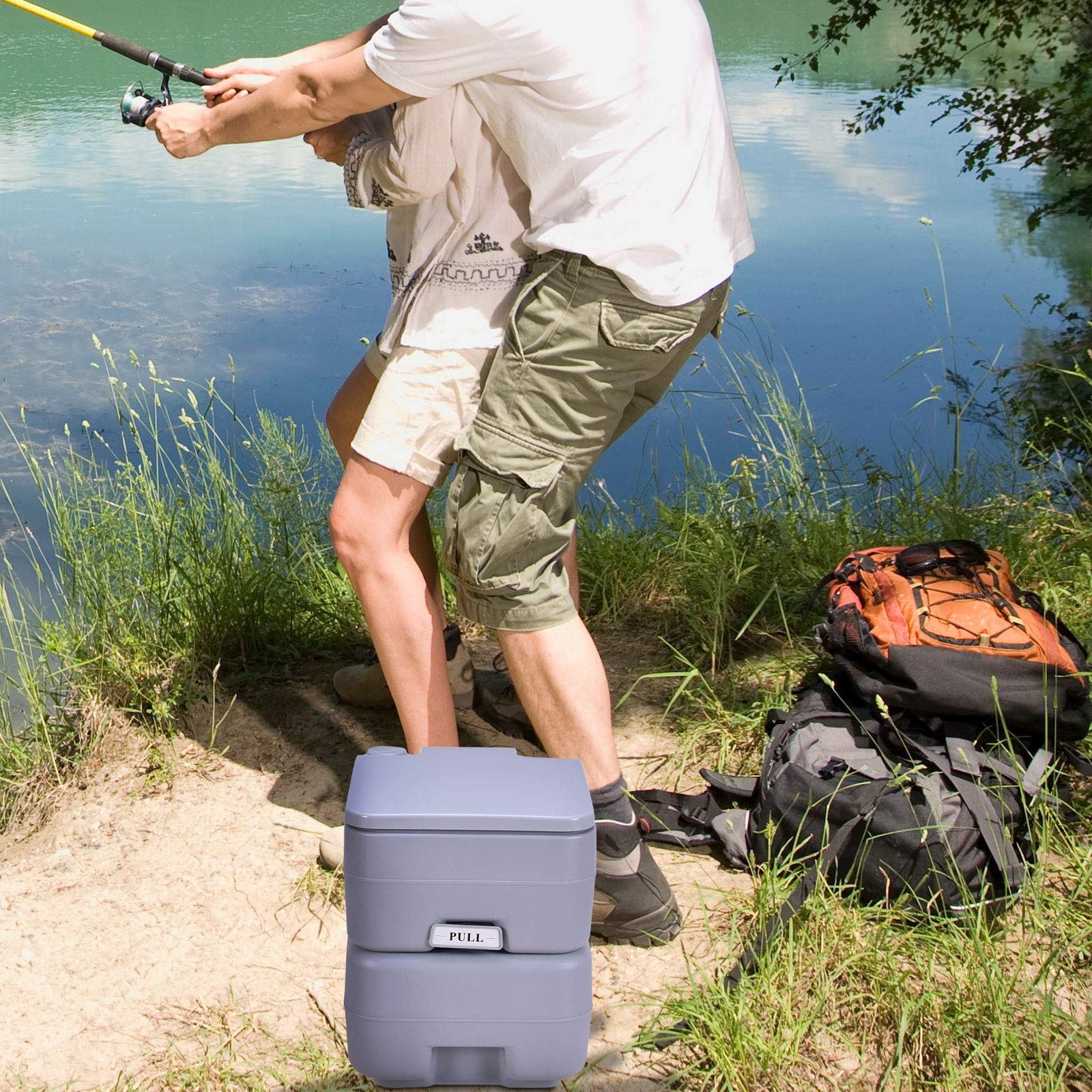 RELAX4LIFE Campingtoilette mobil, tragbare Toilette, mobiles WC Abnehmbarer Wassertank 20 L, Campingklo Bequeme Sitzhöhe 42 cm, Reisetoilette mit Pumpe, Outdoor WC für Reisen, Camping und Wohnmobil