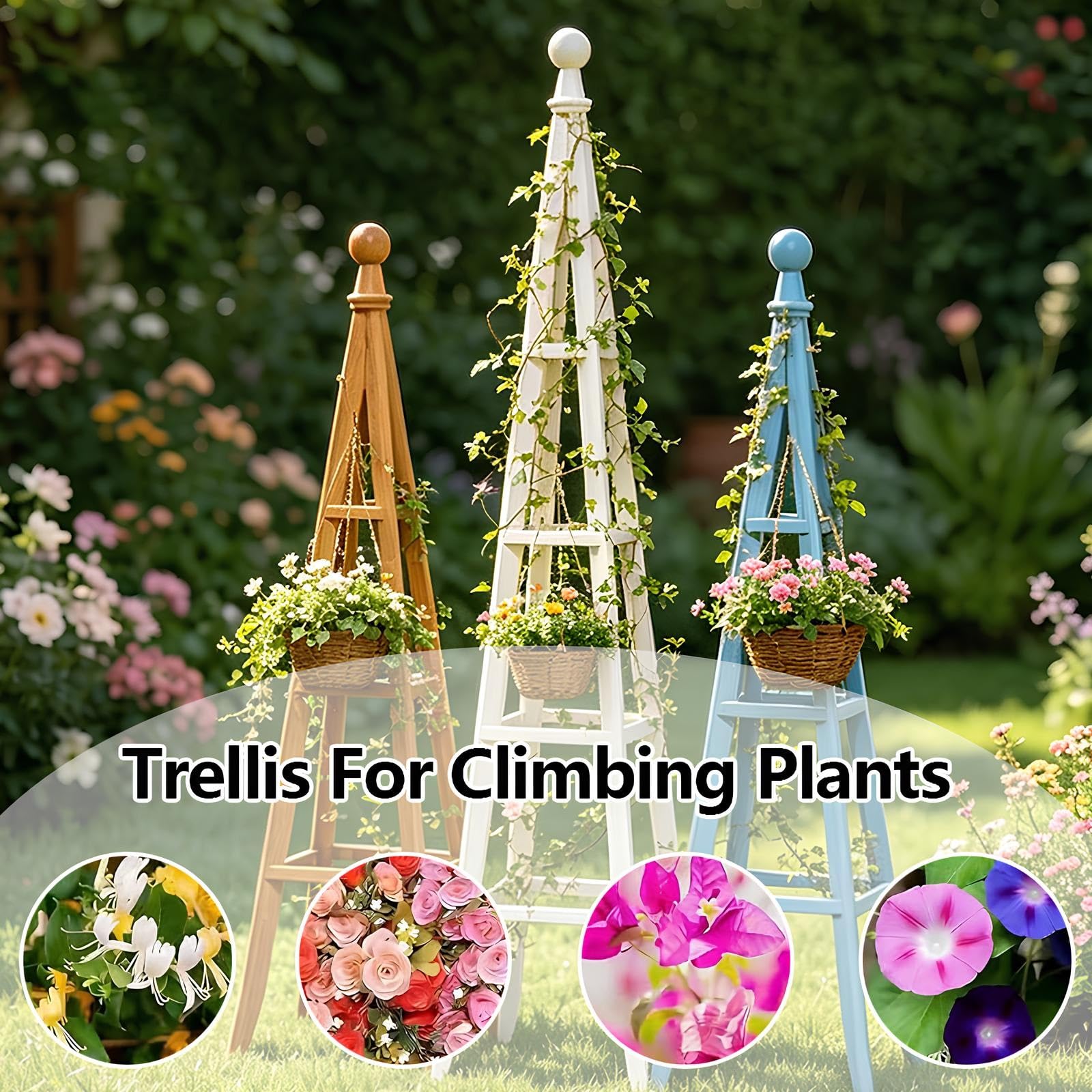 Grande Obelisco Enrejado de Jardín de Madera - 150cm / 190cm Soporte para Plantas Trepadoras y Rosas - Resistente y Fuerte Decoración de Jardín Ornamenta(Blue,150x33x33cm)