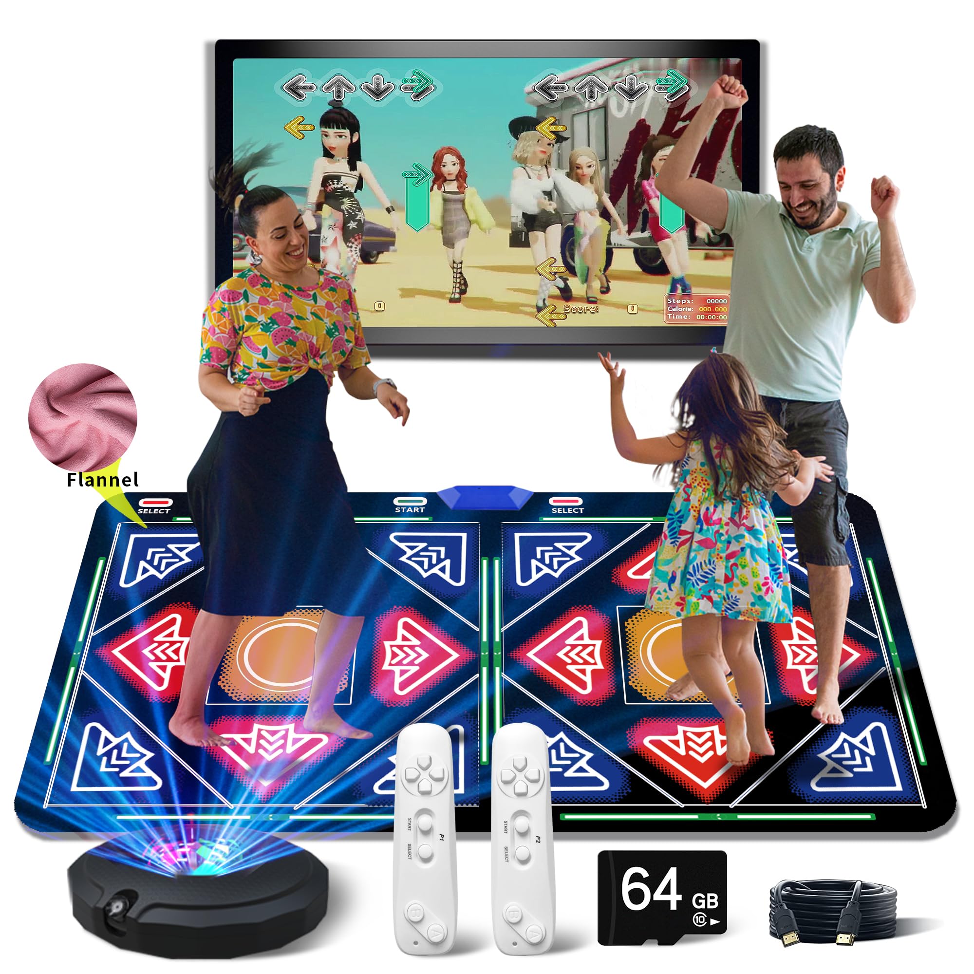 HDMI-Tanzmatte mit Kamera,1030 Spiele,700 Songs,64 GB Speicher und 81 MTVs,Tanz-,Fitness- und Lernspiele,elektronische Musik-Tanzmatte und Musikteppich,Geschenk für Jungen und Mädchen,Flanellmaterial