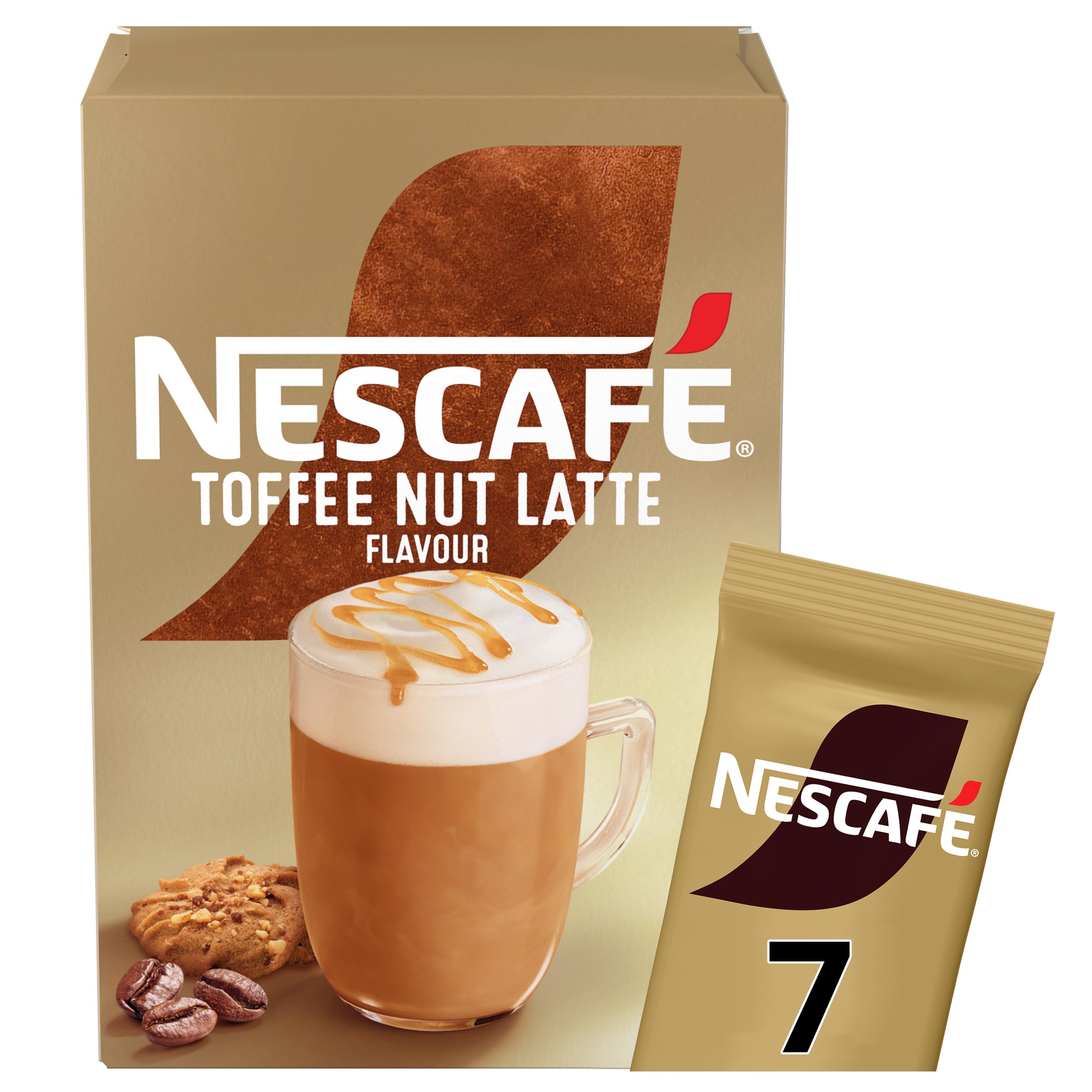 NESCAFÉ Toffee Nut Latte Instant Coffee 7 Sachets, 100percent Responsibly Sourced Coffee Pack of 1