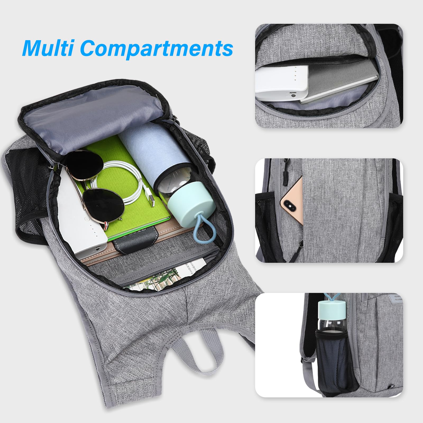 MOSISO 15L Lightweight Hiking Daypack Small Packable Hiking Backpack for Men Women, 3 Layer Casual Foldable Day Pack Shoulder Bag for Travel Camping Outdoor, Grey