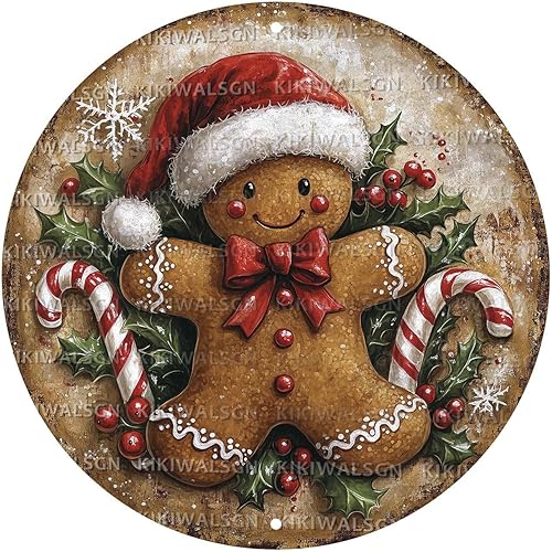 Cartel de hojalata redondo retro de Navidad con diseño de hombre de jengibre, para invierno, Navidad, vintage, nostálgico, de metal, divertido arte