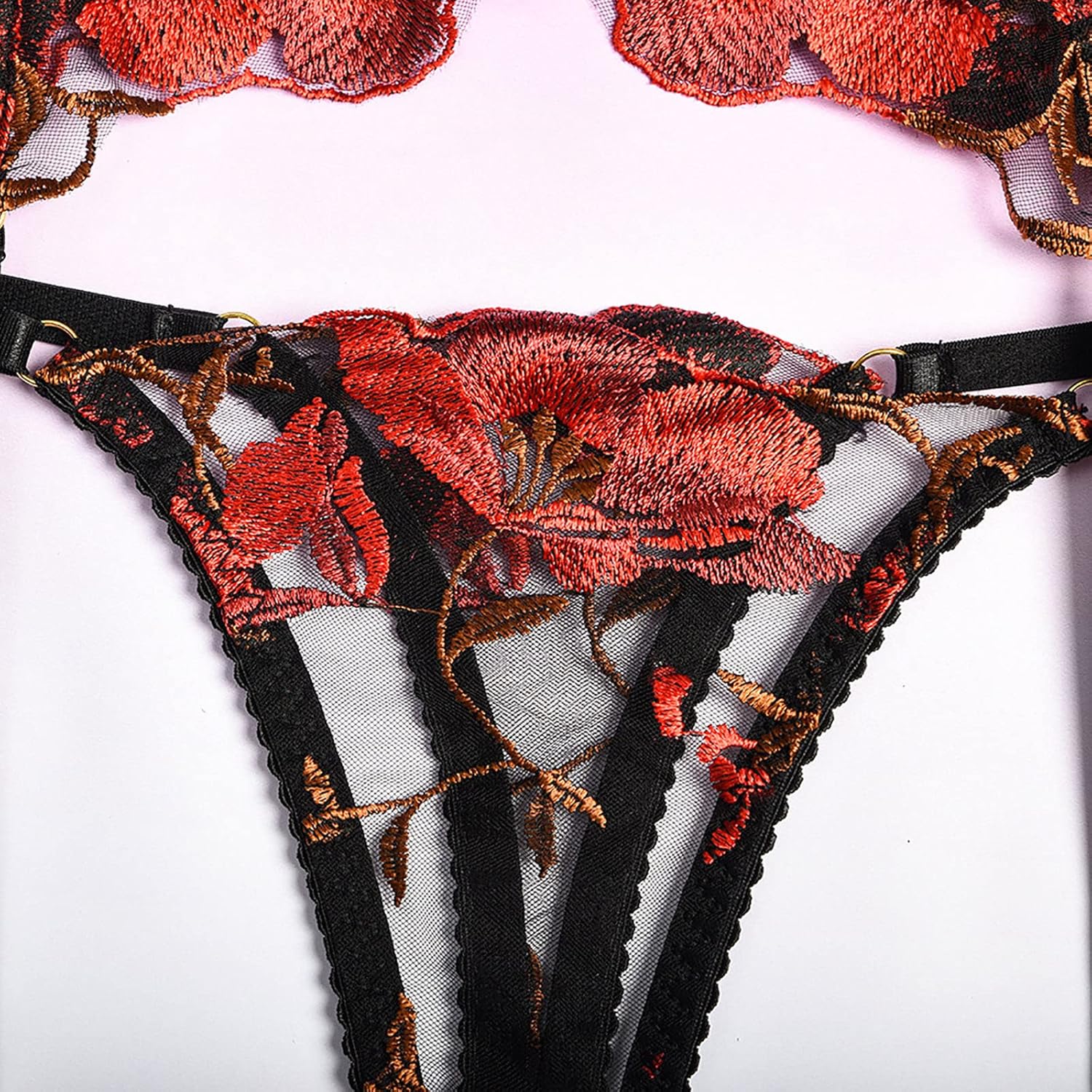 Boudoir Nighty Steel Ring Bra Embroidery Underwear Push Up Floral Lace Lingerie