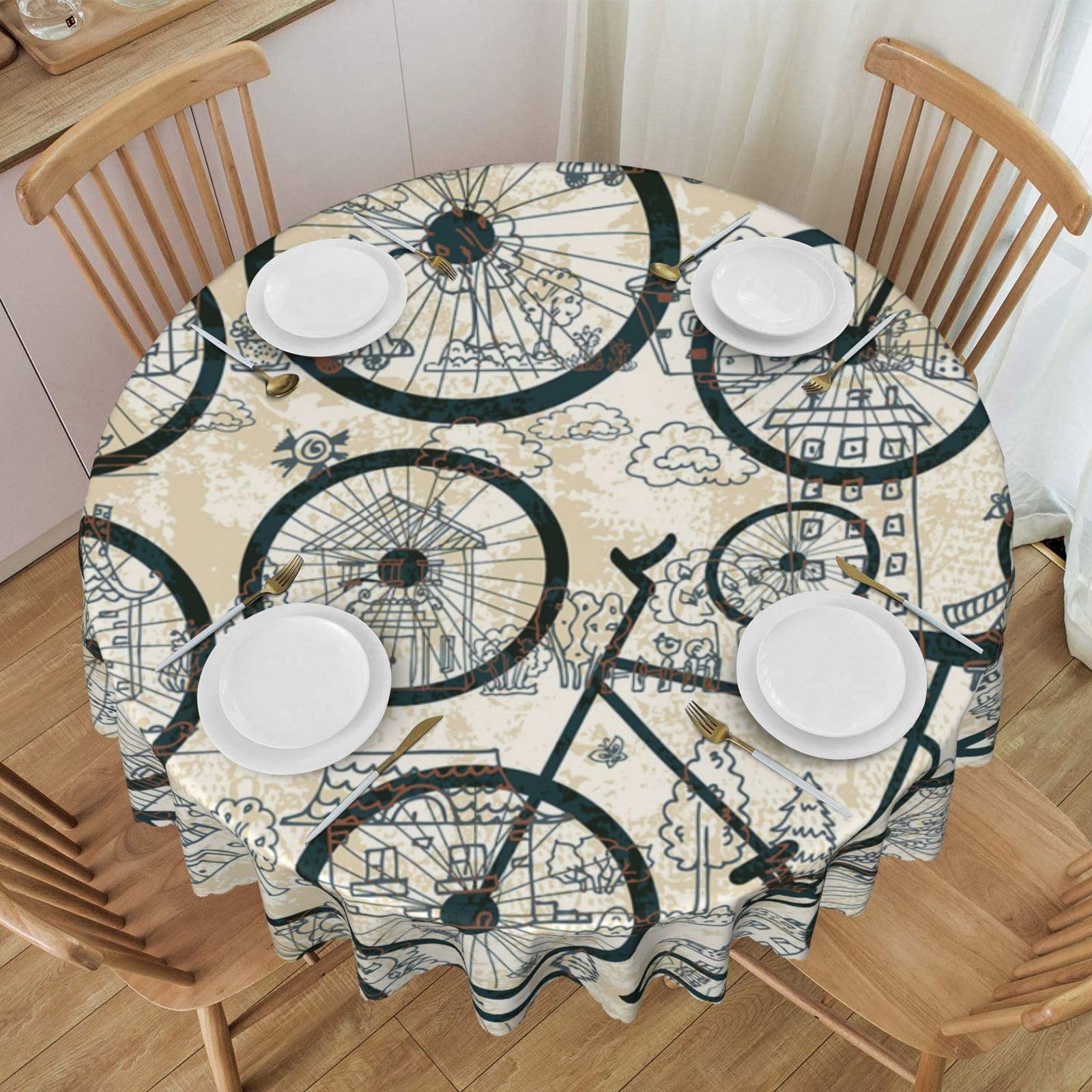 Nappe ronde rétro pour pique-nique extérieur et fêtes en polyester imperméable