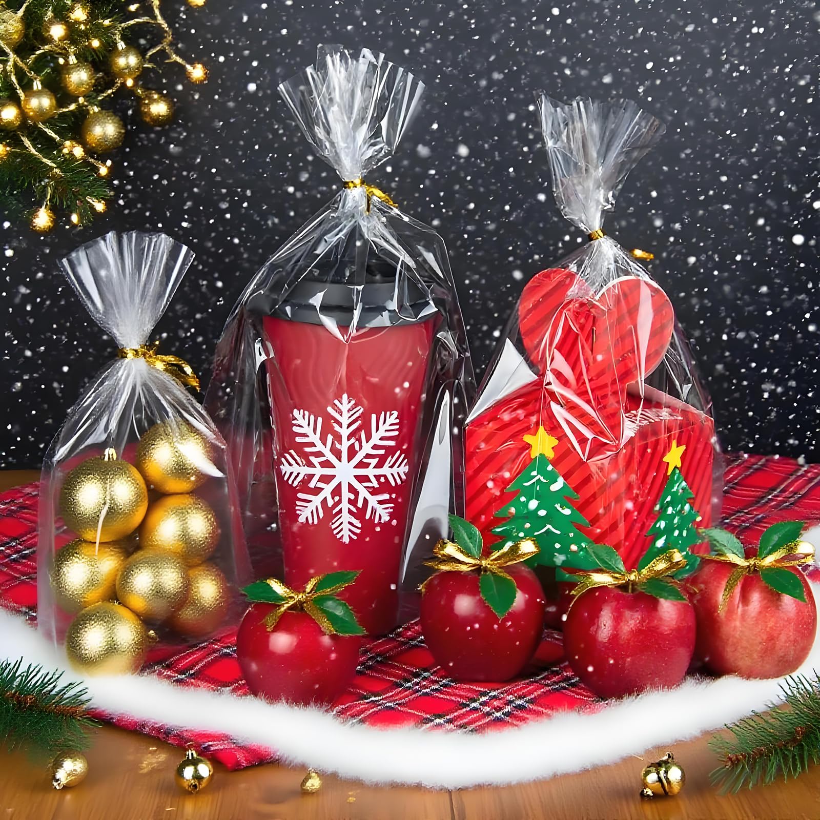 50 pieces 14x18 inch Cellophane Wrap Cello Cellophane Treat Bags Clear Flat for party gift wrapping, bakery, cookies, candies, desserts, basket wrapping with colorful twist ties