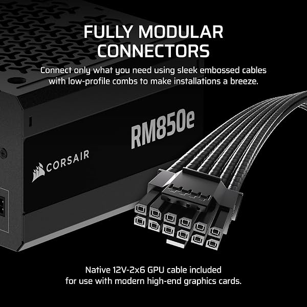 CORSAIR RM850e (2025) Fully Modular Low-Noise ATX Power Supply with 12V-2x6 Cable – ATX 3.1 & PCIe 5.1 Compliant, Cybenetics Gold Efficiency, 105°C-Rated Capacitors, Modern Standby Mode – Black - 4