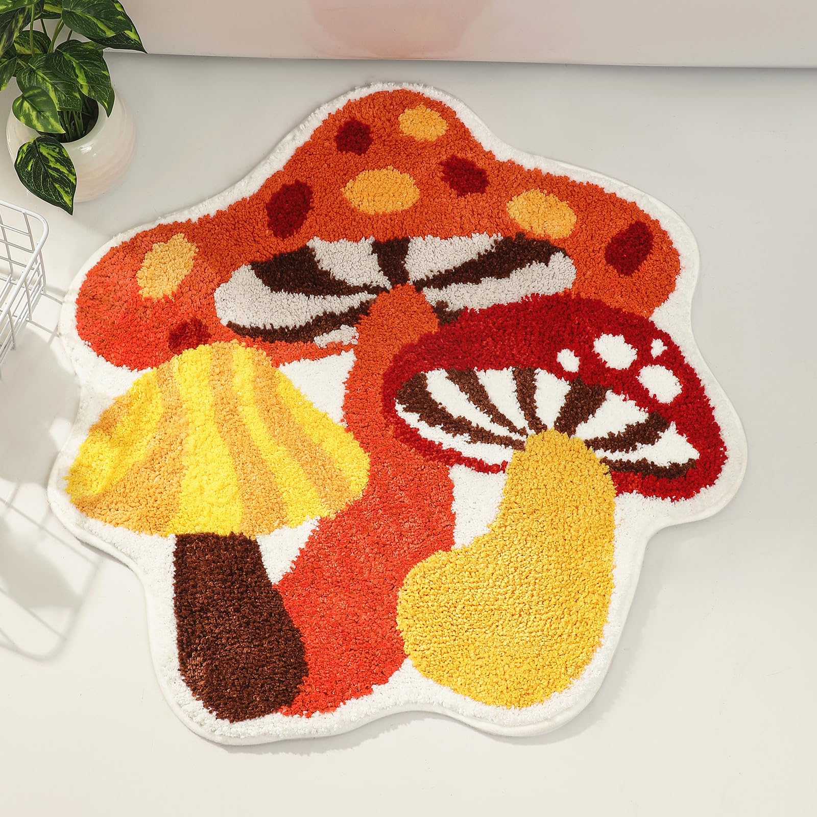Mushroom Funny Microfiber Non Slip Shower Rug Cute Soft Washable Bathroom Rug Water Absorbent Shaggy Toilet Bath Mat
