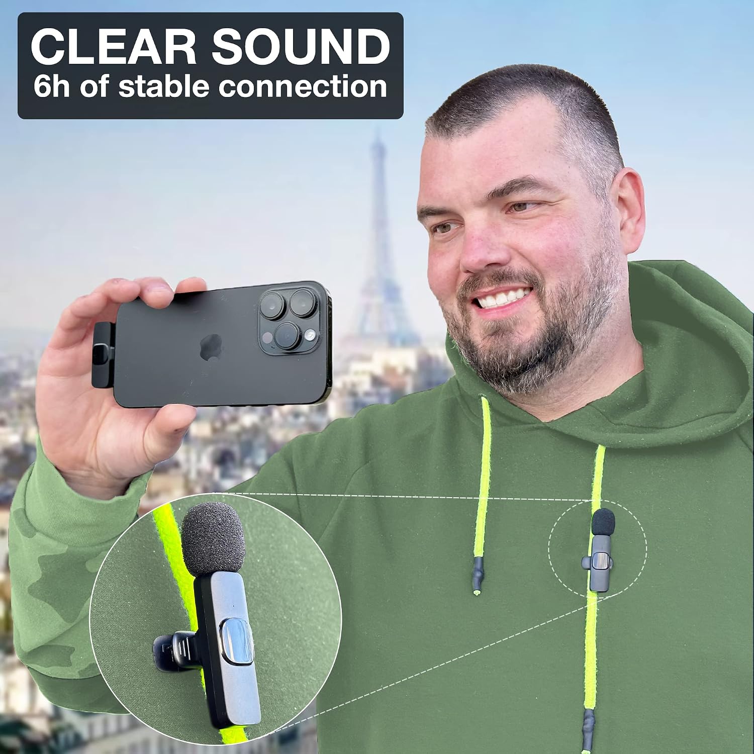 PowerDeWise Wireless Lavalier Microphone for iPhone iPad, Wireless Noise Cancelling Lapel Microphone Plug and Play - Mini Mic Microphone Clip On Wireless Mic for iPhone Microphone for Video Recording
