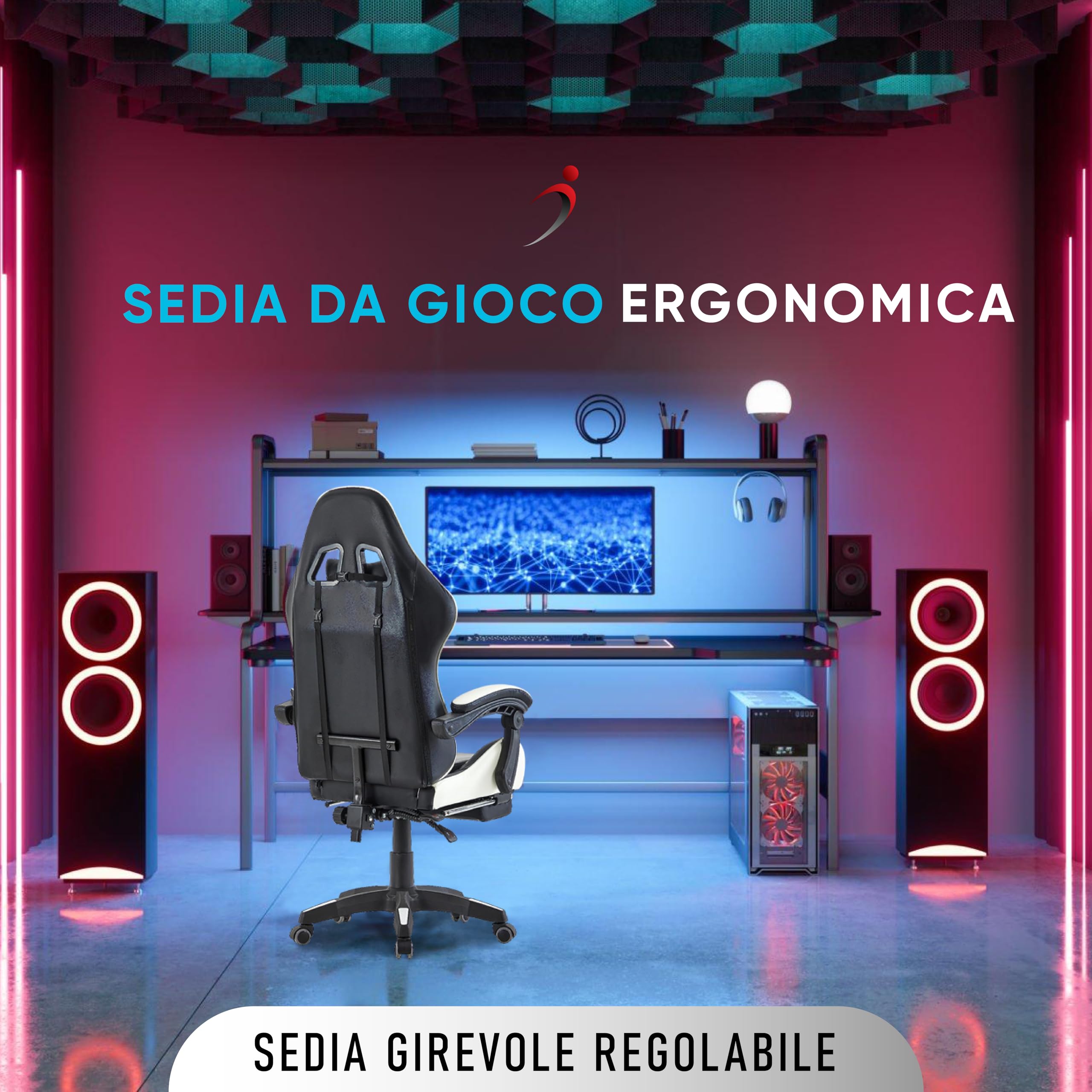 Walden Sedia da gaming, ergonomica, da ufficio, da gaming, schienale regolabile, sedia girevole da corsa, ufficio, computer, ergonomica, videogioco (bianco)