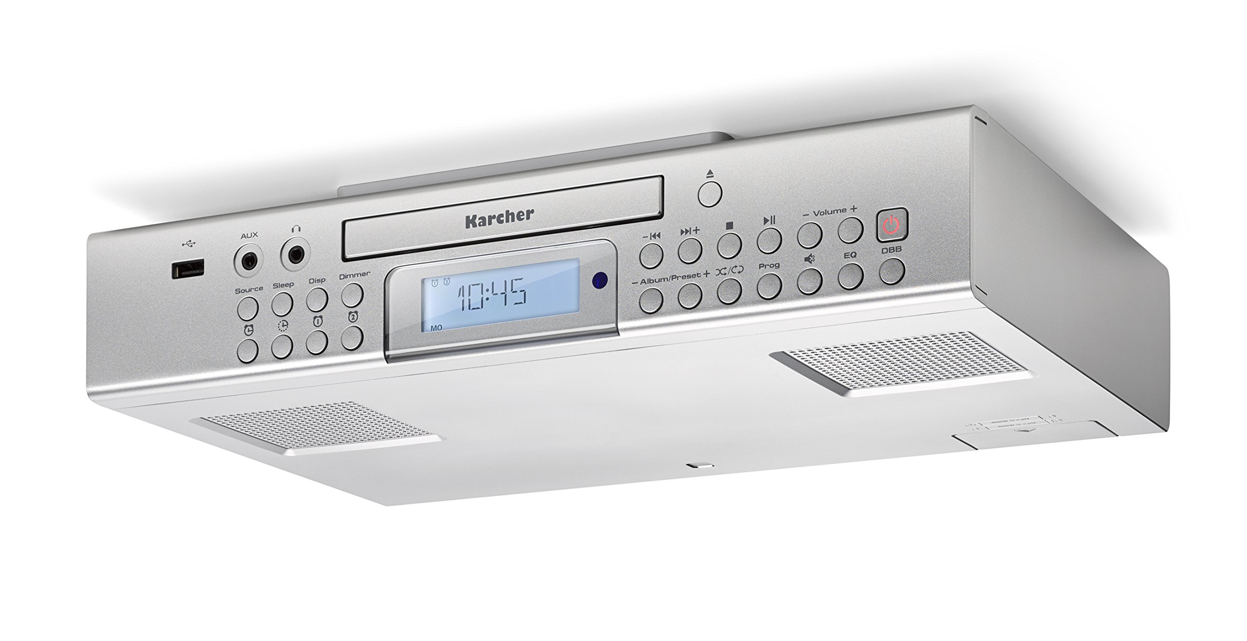 Karcher RA 2050 Radio encastrable (Radio FM, Lecteur CD, USB, Chargeur USB, minuterie de Compte à rebours, télécommande) Argent
