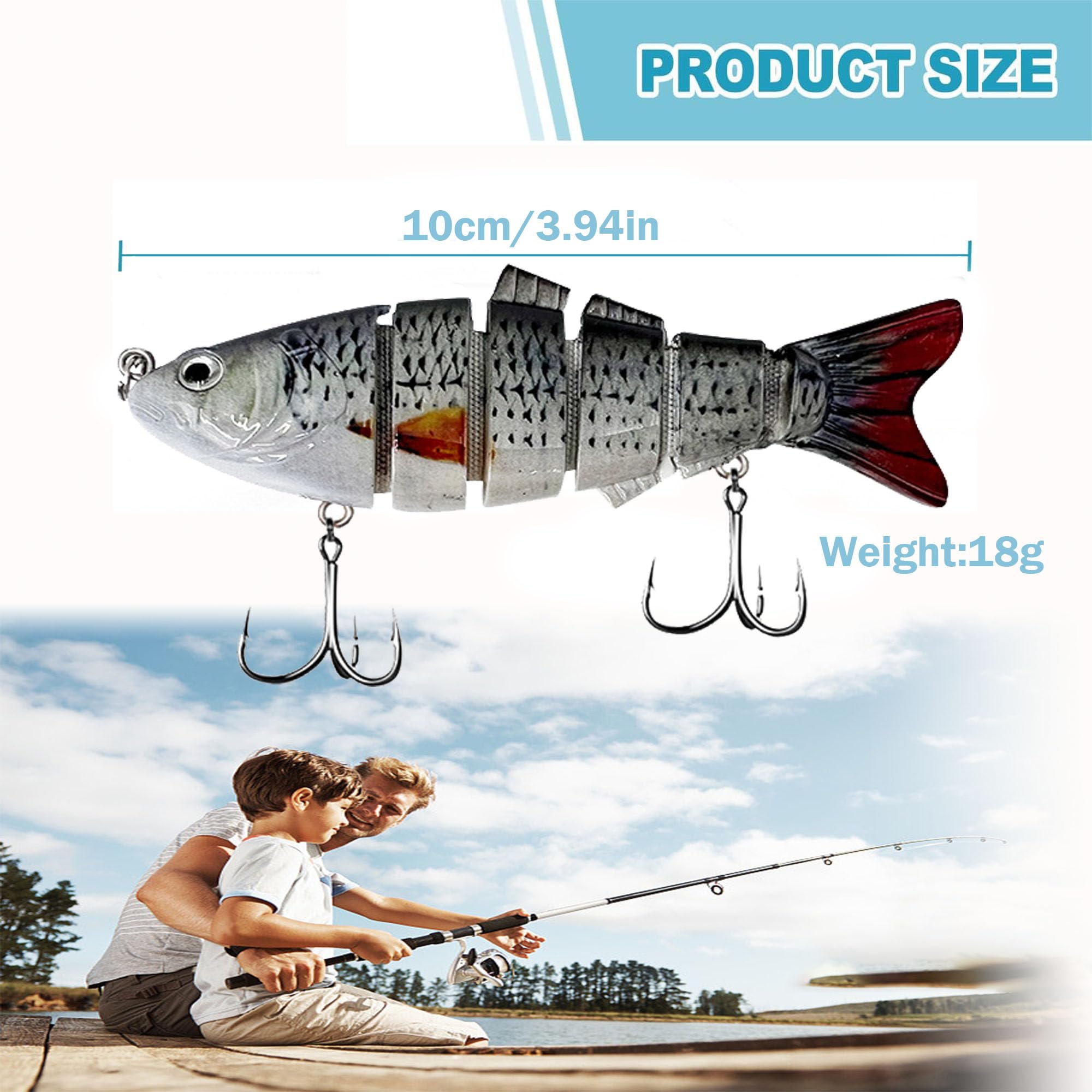 YUEMING 4 Piezas Señuelo Pesca Artificial Duro, 10 cm 13 g Wobbler Flotante Swimbait Siluros Bass Lubina Señuelo para Pesca Spinning con 2 Triángulo Ganchos 3D Ojos